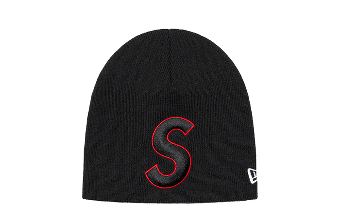 BEANIE SUPREME S LOGO (NEGRO/ROJO)